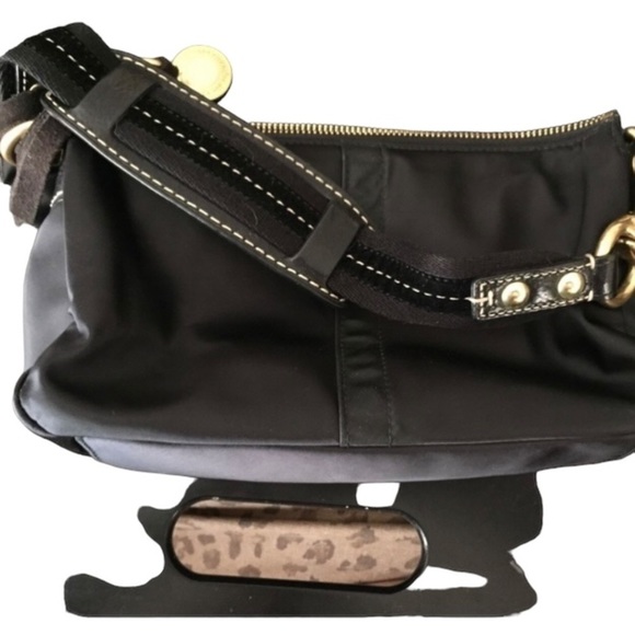 Coach Black Satin & canvas  handbag brass hardware - Picture 1 of 15